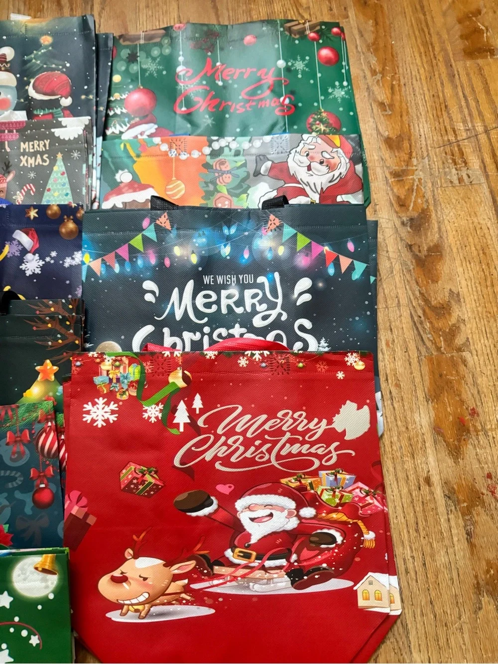 Christmas Kids Gift Bags Set - Colorful Holiday Designs